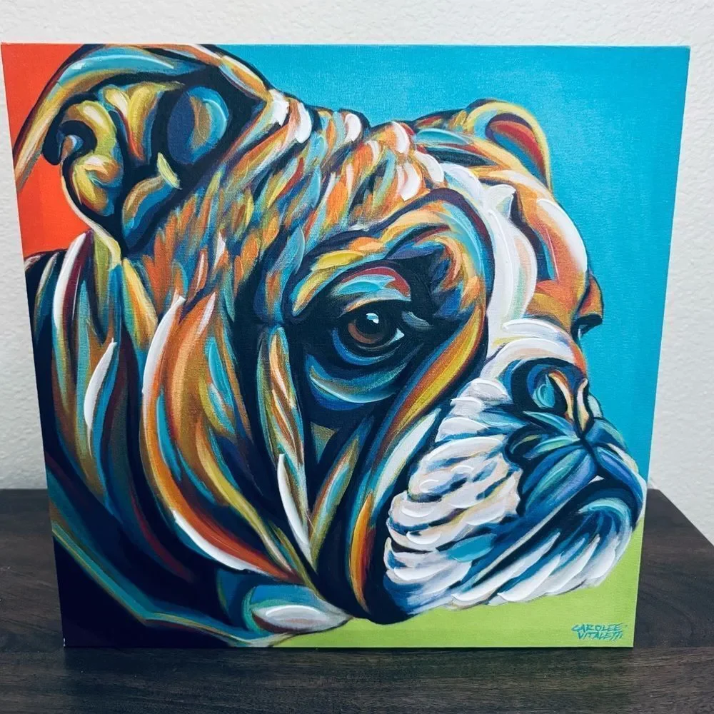 Dog Portrait Bulldog Contemporary Canvas Painting Wall Art Decor